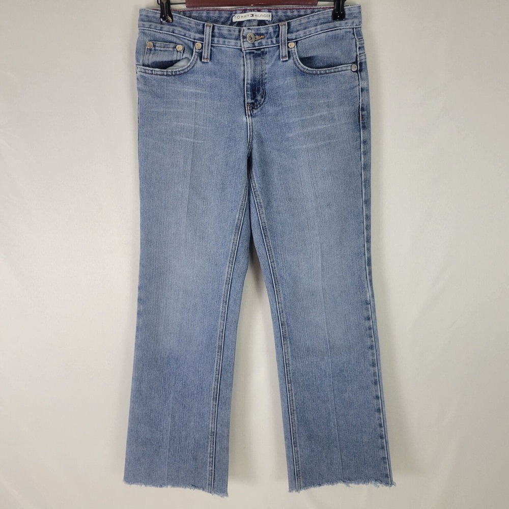 Vintage Tommy Hilfiger Jeans Womens 4 Blue Denim Y2K Baggy Frayed Medium Wash